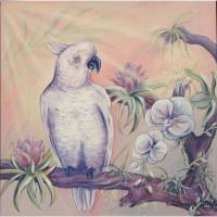 Acrylgemälde "Kakadu" - Bild Papagei Original Gemälde Orchidee Leinwand 60cmx60cm Bild 1
