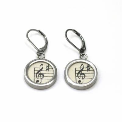Ohrhänger mit Violinschlüssel // Edelstahl // original Notenblatt // Geschenk für Musiker
