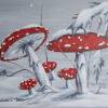 Acrylgemälde "Verschneite Fliegenpilze" - Kunst Wandbild Pilze Bild Leinwand 50cmx40cm Bild 2