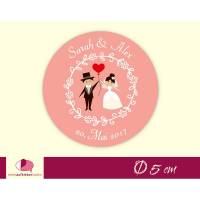 Hochzeitsaufkleber | Brautpaar mit Luftballon Herz -  rosa Bild 1