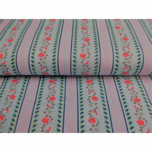 Trachtenstoff, Dirndlstoff, Baumwolle, Popeline, Blumen, Streifen,hellblau-rosa,Oeko-Tex Standard 100(1m/12,-€)