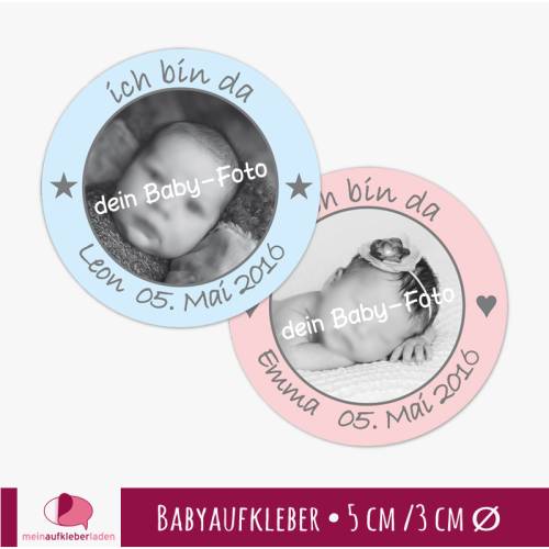 Babyaufkleber zur Geburt | personaliserbar mit Babyfoto