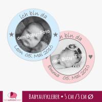 Babyaufkleber zur Geburt | personaliserbar mit Babyfoto Bild 1