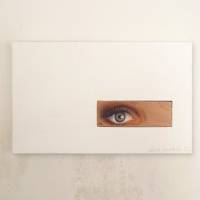 Kunstobjekt und Wandskulptur oder Buchstütze Auge, Dekorative minimalistische Kunst Bild 2