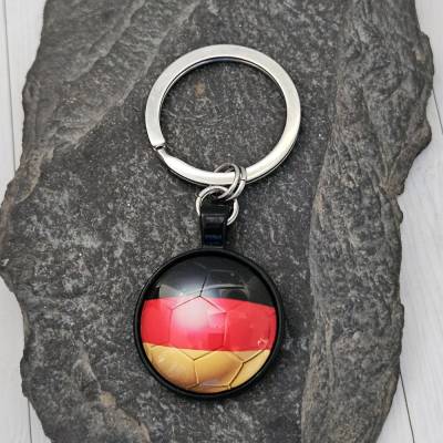 Schlüsselanhänger Fußball Deutschland schwarz – Hochwertiger Glascabochon Fanartikel