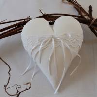Ringkissen Herz aus Leinen weißes Leinenherz perfekt für Hochzeitsdeko Vintage Shabby Chic Bild 1