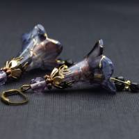 Blütenohrringe, flieder, schwarz, lila, bronze Bild 4