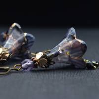 Blütenohrringe, flieder, schwarz, lila, bronze Bild 5