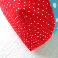 Projekttasche Handarbeitsbeutel Kordelzugbeutel aus Baumwolle Türkis Weiß gepunktet Rot gepunktet Bild 4