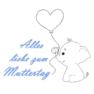 Stickdatei Elefant  zum Muttertag Ballon Herz Doodle 13x18 / 5x7 Zoll stickmuster embroidery design sticken stickmotiv