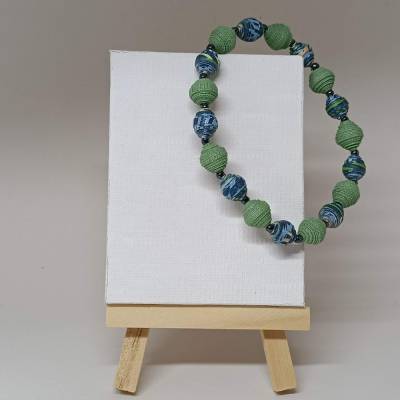 Handgefertigter Papierschmuck! Stretch-Armbänder mit Papierperlen aus Tapete **Grün/Blaubunt**