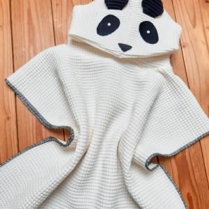Badeponcho Waffelpiqué Panda, Kapuzenhandtuch für Kinder Bild 2