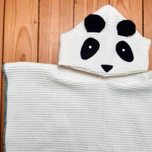 Badeponcho Waffelpiqué Panda, Kapuzenhandtuch für Kinder Bild 3