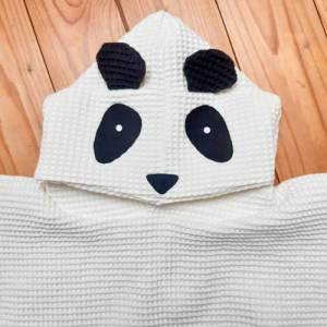 Badeponcho Waffelpiqué Panda, Kapuzenhandtuch für Kinder Bild 5