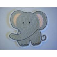 Applikation grauer Elefant, Aufnäher Zootiere auf weißen Filz gestickt, waschbar bis 40°,Schultütenapplis, Bild 1