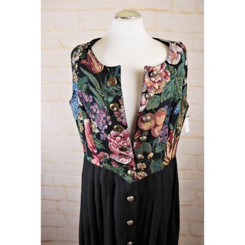 Vintage Trachtenkleid 80er Maxikleid Leinenkleid Linzner Alpine Trachten XL 42 44 Brokat Sommerkleid Festtagskleid