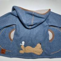 Baumwollfleece Jacke in Gr. 104 ungefüttert in jeansblau mit Stickerei Bild 1