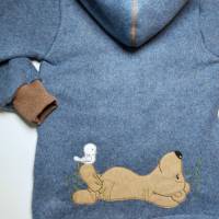 Baumwollfleece Jacke in Gr. 104 ungefüttert in jeansblau mit Stickerei Bild 4
