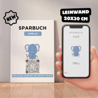 Digitales Sparbuch | Personalisiertes Geldgeschenk | QrCode Bild auf Leinwand 20x30cm | Motiv Elefant Bild 1