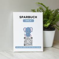 Digitales Sparbuch | Personalisiertes Geldgeschenk | QrCode Bild auf Leinwand 20x30cm | Motiv Elefant Bild 6