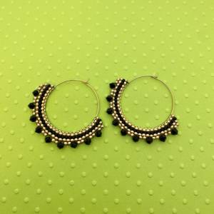 Creolen Ohrringe mit Kristallen - schwarz gold Bild 3
