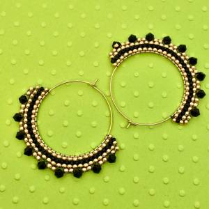 Creolen Ohrringe mit Kristallen - schwarz gold Bild 6