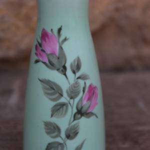 kleine Vase / hellgrün mit Rosen Dekor / Wagner & Apel 1877 Porzellan DDR GDR Bild 3