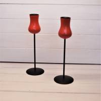 Vintage 60er Designer zwei Kerzenständer Kerzenhalter Laurids Longborg Tulpe Orange Schwarz Bild 1