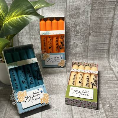 Geschenkset „Alles liebe Mama“ Muttertag Geburtstag dekorative Kerzen (die Beste, Danke, Herzen, Blume) Verpackung