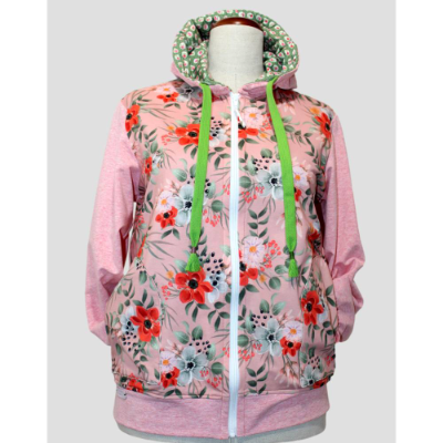Damen Sweat Jacke | Bunte Blumen in Rose/Orange Farben