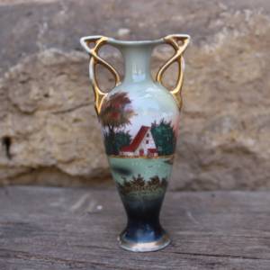 Jugendstil mini Vase / Amphore mit Landschaft / Handbemalt um 1900 Bild 1