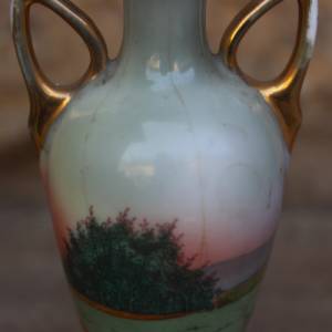 Jugendstil mini Vase / Amphore mit Landschaft / Handbemalt um 1900 Bild 4