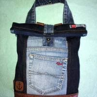 Jeans - Rucksack, Upcycling aus Jeanshosen, Material - Mix aus Alt und Neu, nachhaltig und zeitlos schön Bild 1