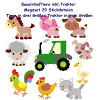 29 Stickdateien Bauernhof Tiere Traktor Pony Schwein Schaf Kuh Hahn Huhn Katze Hund 10x10 / 4x4 Zoll stickdatei Bild 1