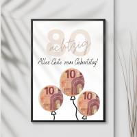 Geldgeschenk 80. Geburtstag zum selbst ausdrucken | Geschenkvorlage für Mann und Frau - Digitaler Download Bild 9