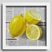 Zitronen Gemälde auf Zeitung Originalkunst, Zitrusfrüchte Malerei, Wanddekor für Esszimmer Bild 2