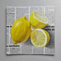 Zitronen Gemälde auf Zeitung Originalkunst, Zitrusfrüchte Malerei, Wanddekor für Esszimmer Bild 3