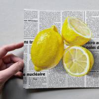 Zitronen Gemälde auf Zeitung Originalkunst, Zitrusfrüchte Malerei, Wanddekor für Esszimmer Bild 4