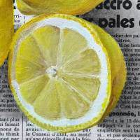 Zitronen Gemälde auf Zeitung Originalkunst, Zitrusfrüchte Malerei, Wanddekor für Esszimmer Bild 5