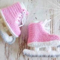 Babyschuhe Schlittschuhe gehäkelt rosa für Mädchen Bild 1