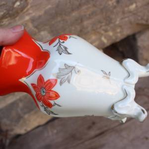 R. Schlegelmilch Epos / Vase mit Füßen / Handarbeit / Blumendekor lachsfarben / schlesisches Porzellan / 30er Jahre Germ Bild 4