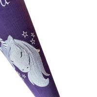 Musselin Schultüte Einhorn in lila,  Zuckertüte mit Namen bestickt, Mädchen Schultüte aus Stoff Bild 3