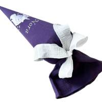 Musselin Schultüte Einhorn in lila,  Zuckertüte mit Namen bestickt, Mädchen Schultüte aus Stoff Bild 5
