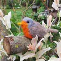 Grünfink handgefilzt als Wohn- und Gartendekoration, Geschenk für Vogelliebhaber, Vogelfreunde, Vogelfigur Figur F Bild 1