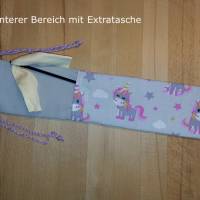 Flötentasche mit Namen, Flötenbeutel - Partyeinhorn  (mit Zubehörfach & Fütterung / Halsband) Bild 5