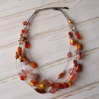 Halskette Perlenkette Modeschmuck gelb orange Kette 60er 70er Jahre vintage