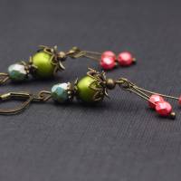 Ohrringe, olivgrün mit fuchsia, vintage Bild 1
