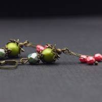 Ohrringe, olivgrün mit fuchsia, vintage Bild 2