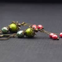 Ohrringe, olivgrün mit fuchsia, vintage Bild 3