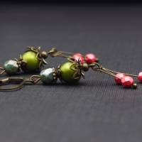 Ohrringe, olivgrün mit fuchsia, vintage Bild 4